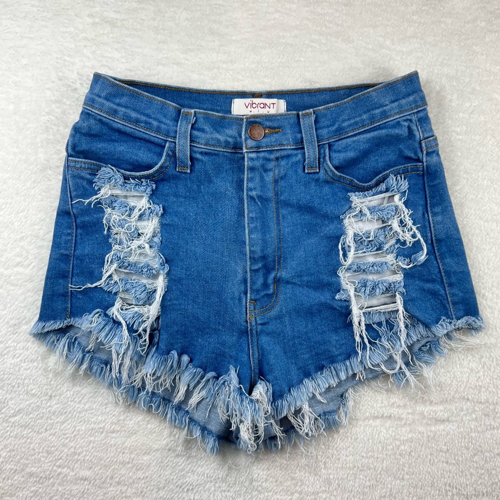 VIBRANT Miu Cut-Off Blue Denim Shorts Size Large